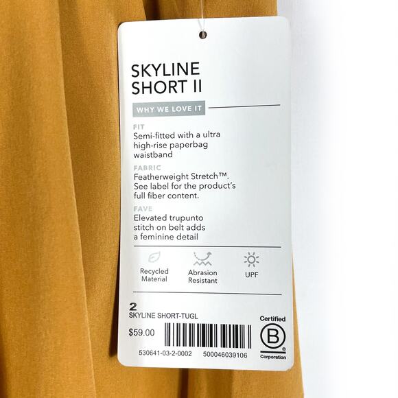 Athleta Skyline Short II Yellow High-Rise Belted Zip Pocket Pleated Sz 2 - Picture 6 of 10